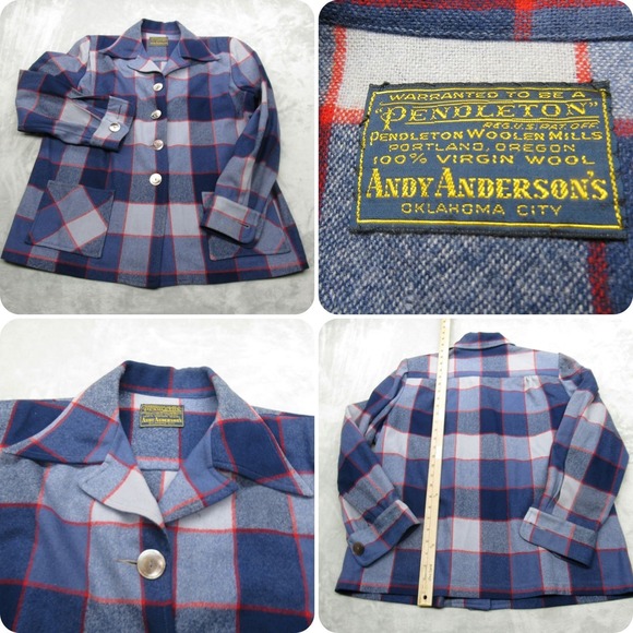 Pendleton Wool Shacket Women XL Blue Plaid Andy Anderson USA VTG 50's Rare READ - Picture 1 of 14